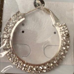Small Silver Double Rhinestone Row Hoop Earrings